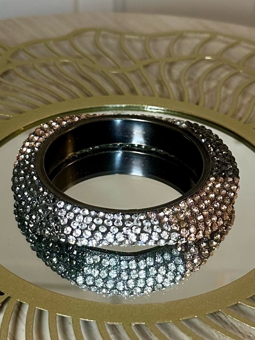 Gold Silver Crystal Rhinestone Bangle Bracelet Set Rose Gold Gunmetal Champagne - Picture 6 of 9